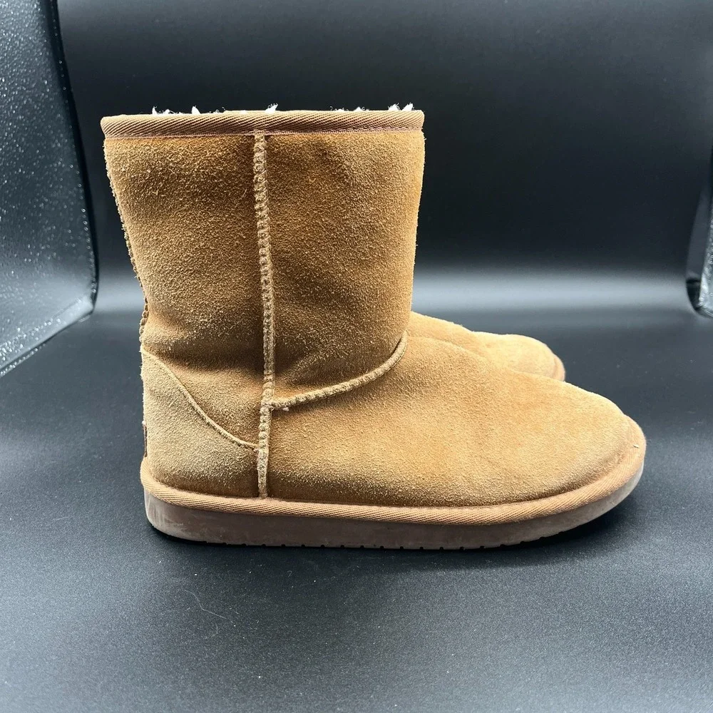 Koolaburra by UGG Victoria Short Boots Kids 3 Brown Suede Faux Fur Lined 1019374
